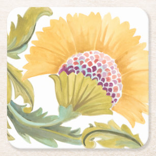 Abbey Floral Tiles - Geel Vierkante Kartonnen Onderzetter