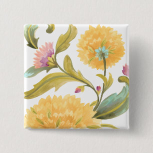 Abbey Floral Tiles - Gele Bloemen Vierkante Button 5,1 Cm