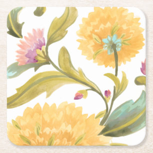 Abbey Floral Tiles - Gele Bloemen Vierkante Kartonnen Onderzetter