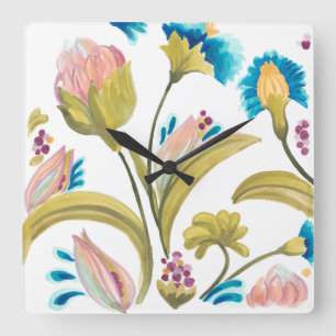 Abbey Floral Tiles - Spring Flowers Vierkante Klok