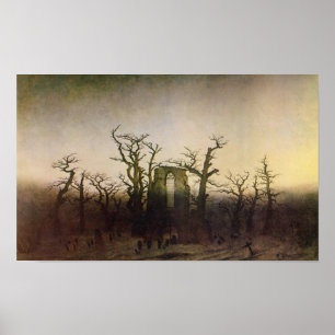 Abbey in een oak bos door Caspar David Friedrich Poster