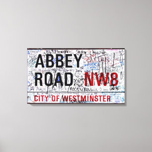 Abbey Road Sign Londen bedekt met graffiti Canvas Afdruk