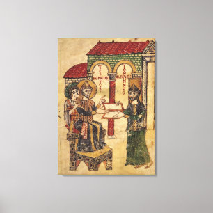 Abbot John biedt manuscript Benedict aan Canvas Afdruk