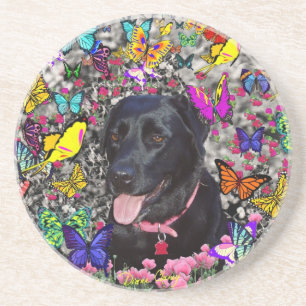 Abby in Butterflies - Black Lab Dog Zandsteen Onderzetter