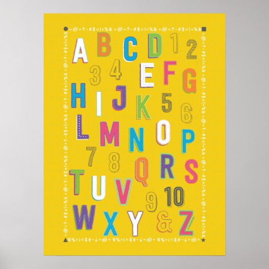 ABC 123 Classroom Educational Decor - Geel Poster (Voorkant)