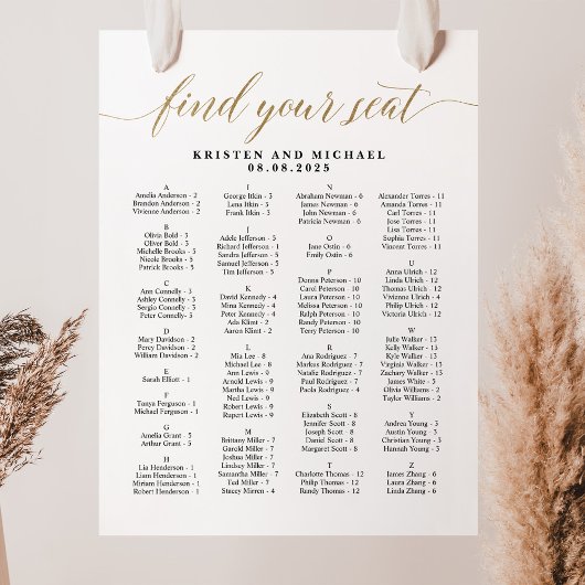 ABC Alfabetisch Zoek uw zitplaatskaart Poster