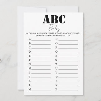 ABC Alphabet Baby shower Spel - B/W Kaart