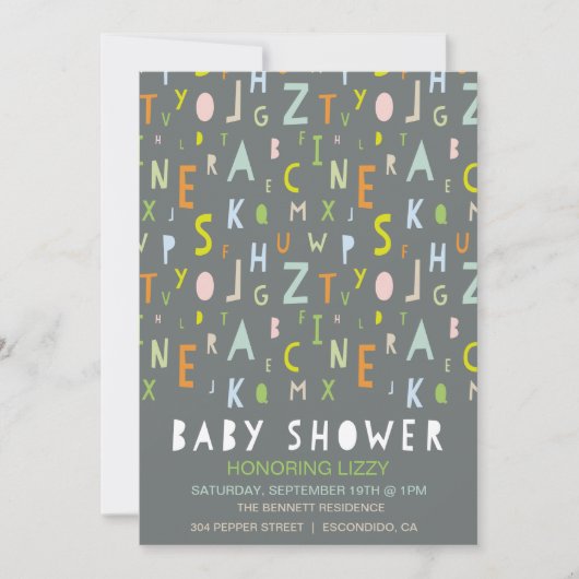 ABC Alphabet Baby shower Uitnodiging (Voorkant)