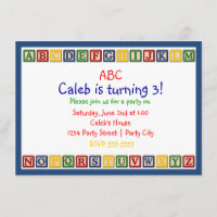ABC Alphabet Blocks 1er Baby Birthday Invitation