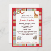 ABC Alphabet Soupe Baby shower rayé Invitation (Devant / Derrière)