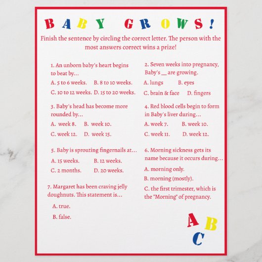 ABC "Baby Groeit!" Spel Flyer (Voorkant)