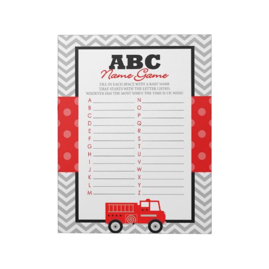 ABC Baby Naam Firetruck Baby shower Game Pack Notitieblok (Gedraaid)