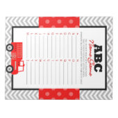 ABC Baby Naam Firetruck Baby shower Game Pack Notitieblok (Voorkant)