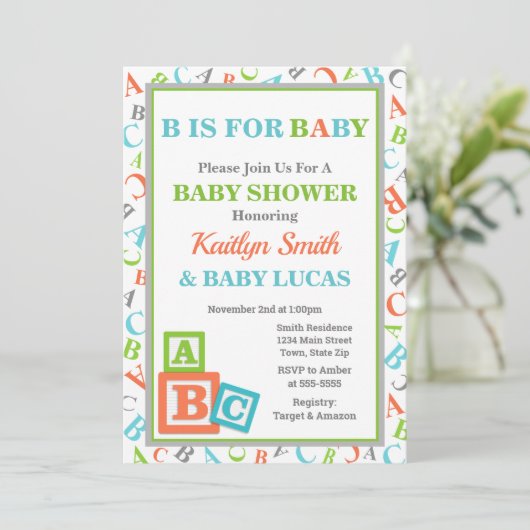 ABC Baby shower Invitation Baby shower neutre (Debout devant)