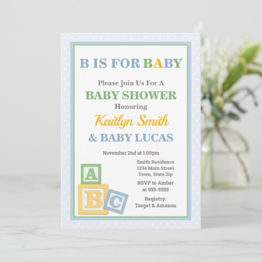 ABC Baby shower Invitation Baby shower neutre (Debout devant)