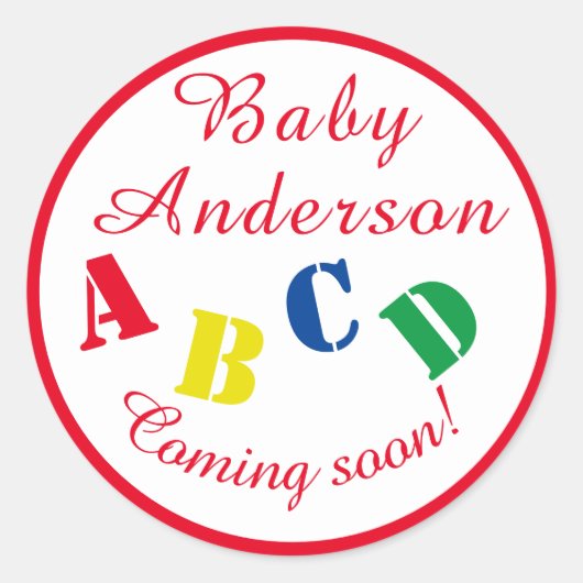 ABC-Baby shower Ronde Sticker (Voorkant)