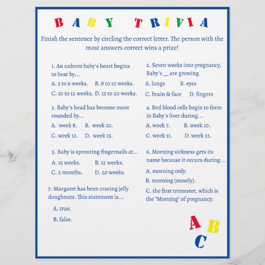 ABC Baby Trivia Spel Flyer (Voorkant)