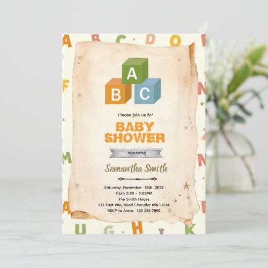 ABC Blocks party invitation (Debout devant)