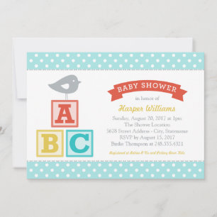 ABC-blokken Aqua Blauwe Vogel Baby Shower voor Jon Kaart