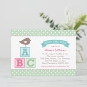 ABC-blokken Mintgroene Vogel Baby Meisje Shower Kaart (Staand voorkant)