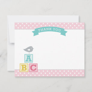 ABC-blokken roze  Baby Girl Shower Bedankkaart