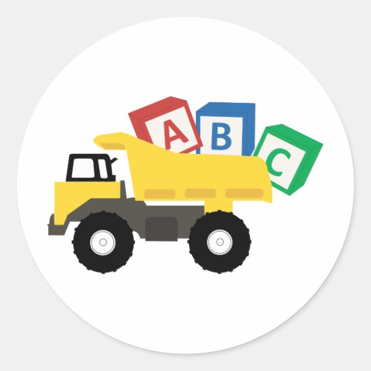 ABC Dump Truck Construction Trucks Ronde Sticker (Voorkant)