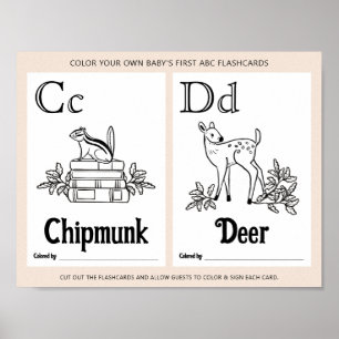 ABC Flashcards Baby shower Kleurplaten Activiteite Poster