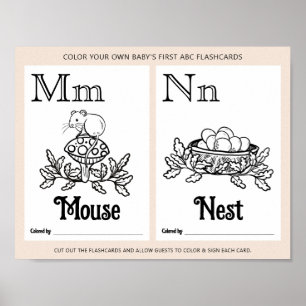 ABC Flashcards Baby shower Kleurplaten Activiteite Poster