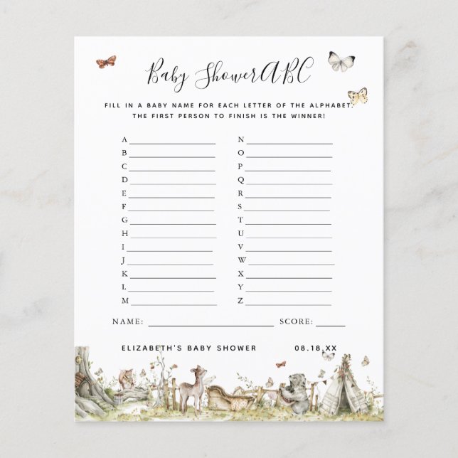 ABC Game | Vloeibaar Baby shower (Voorkant)