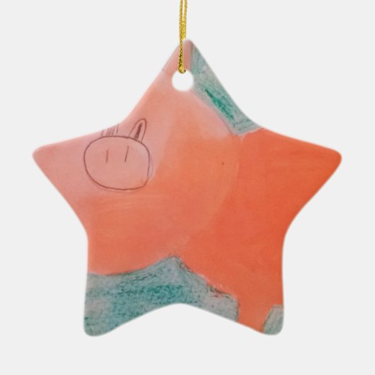 #ABC Kunst door kinderen, Roze Oranje Varkens Keramisch Ornament (Voorkant)