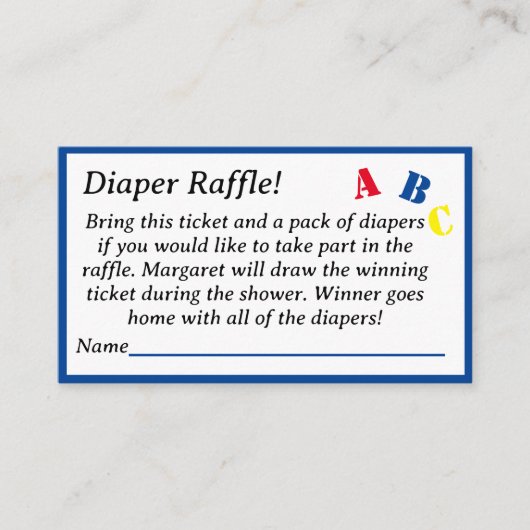 ABC Luier Raffle Informatiekaartje (Voorkant)