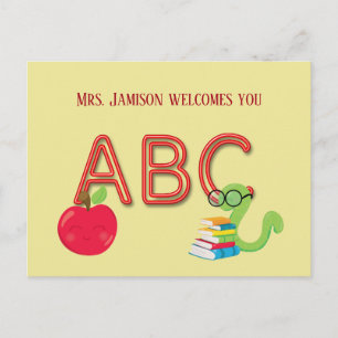 ABC Neon Letters Bookworm Briefkaart