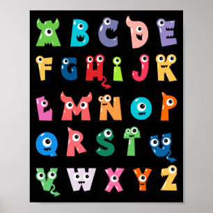 Abc Schattig Monster Alfabet Halloween Leraar Poster