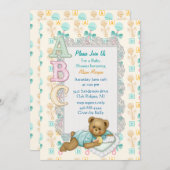 ABC Teddy Douche Uitnodiging - Perzik en Aqua (Voorkant / Achterkant)