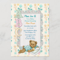 ABC Teddy Shower Invitation - Peach et Aqua