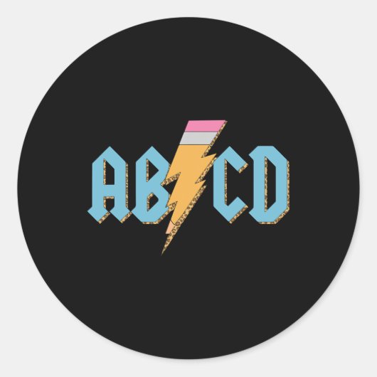 ABCD Pencil Lightning Rock'n Roll Teacher Terug na Ronde Sticker (Voorkant)