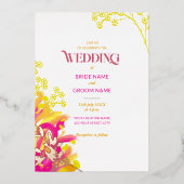 Abctract Roze en Sinaasappel Bloemen Bruiloft Folie Uitnodiging (Voorkant)
