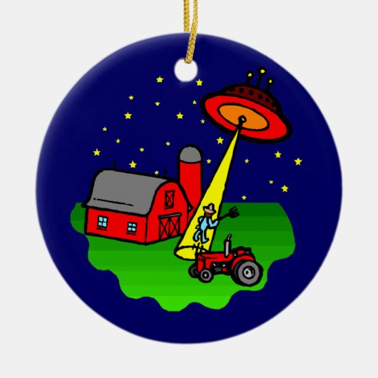 Abductie van boer Alien Keramisch Ornament (Voorkant)