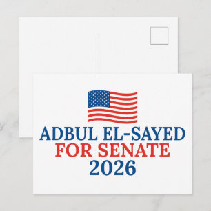 Abdul El-Sayed voor Senaat Michigan 2026 Verkiezin Briefkaart