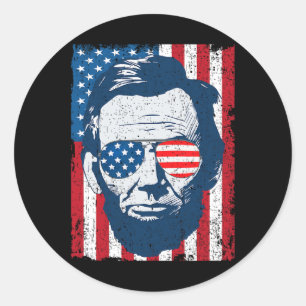 Abe Lincoln Baard Zonnebril En Amerikaanse Vlag 4e Ronde Sticker