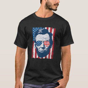 Abe Lincoln Beard Zonnebrillen Amerikaanse vlag 4e T-shirt
