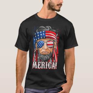 Abe Lincoln Merica Amerikaanse vlag op 4 juli Mann T-shirt