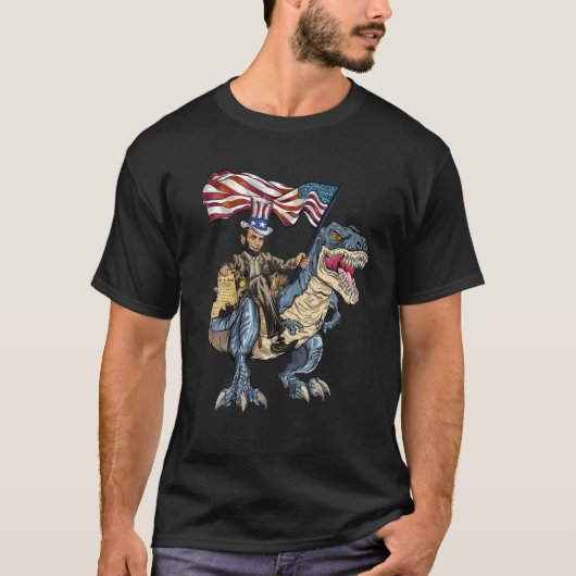 Abe Lincoln Murica T Rex Funny 4e juli Verenigde S T-shirt (Voorkant)