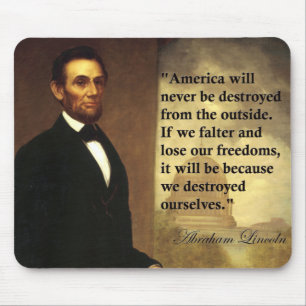 Abe Lincoln Quote: "Amerika zal nooit..." Muismat