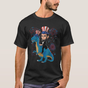 Abe Lincoln rijden op een dinosaurus grappig 4 jul T-shirt