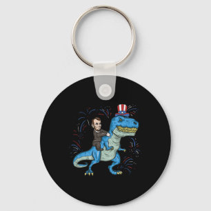Abe Lincoln rijdt op een dinosaurus shirt T-rex 4 Sleutelhanger