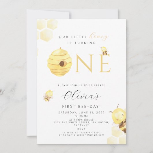 Abeille 1er anniversaire invitation (Devant)