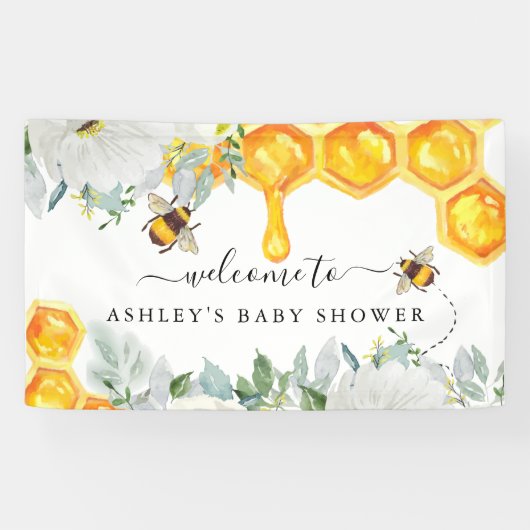 Abeille à miel florale | Bannière Baby shower (Horizontal)