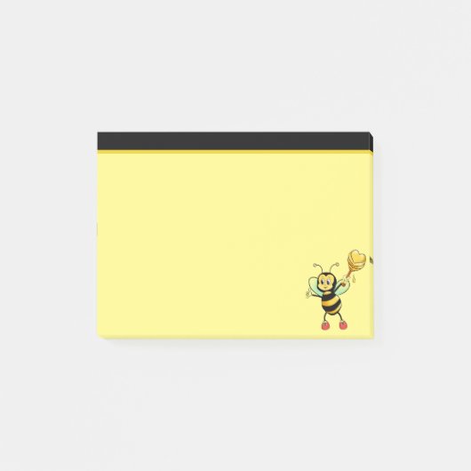 Abeille à miel mignonne moderne sur post-it noir e (Devant)