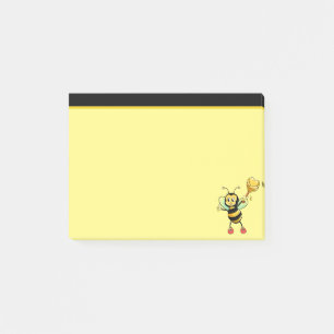 Abeille au miel mignonne moderne sur post-it noir 